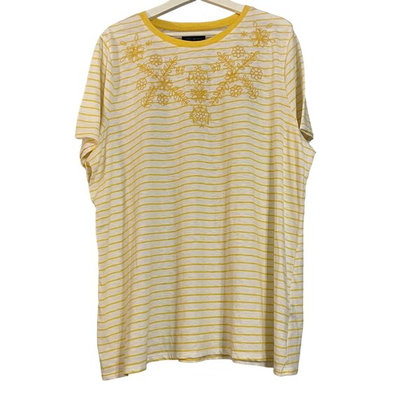 NWT Lane Bryant Women's Floral Embroidered Yellow Striped Top Size 22/24 #X-5-21 - Picture 1 of 7